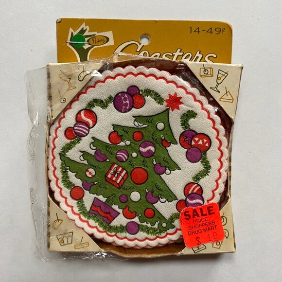 Decorative Paper Coasters Drinkware Barware Retro 70s Holiday Xmas Christmas - Picture 1 of 4